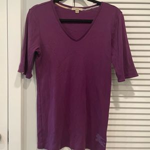 Womens Burberry 3/4 length sleeve T shirt Nova check Plaid flip cuff